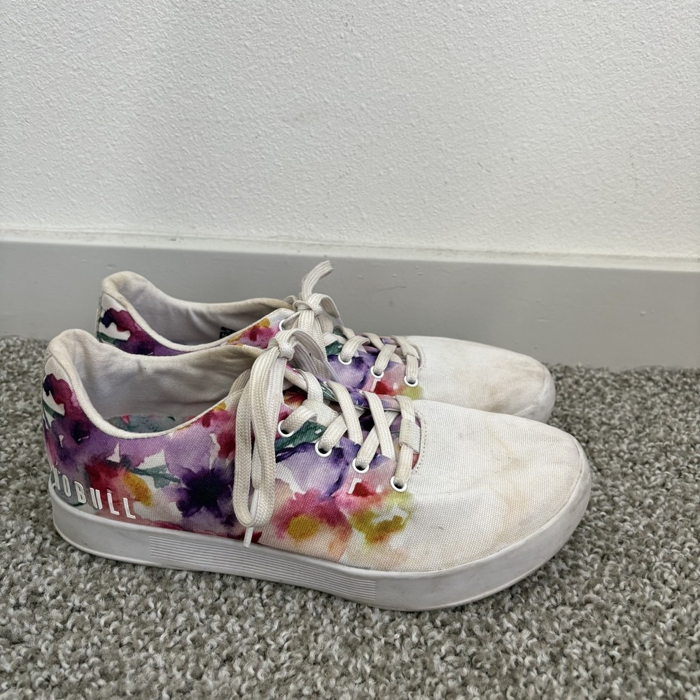 NoBull Womens 8.5 Bouquet Floral Canvas Training Shoes White Lace Up Low Top